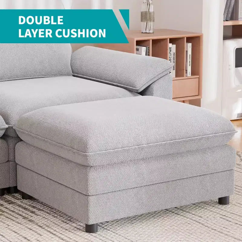 Mjkone 117''Sectional Sofa, L Shape Sofa, Cloud Couch Dupe with Movable Ottoman, 3-Seat Sofa for Living Room and Apartment