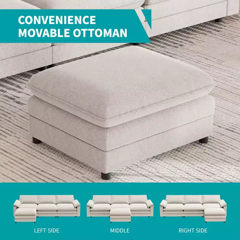 Mjkone 117''Sectional Sofa, L Shape Sofa, Cloud Couch Dupe with Movable Ottoman, 3-Seat Sofa for Living Room and Apartment