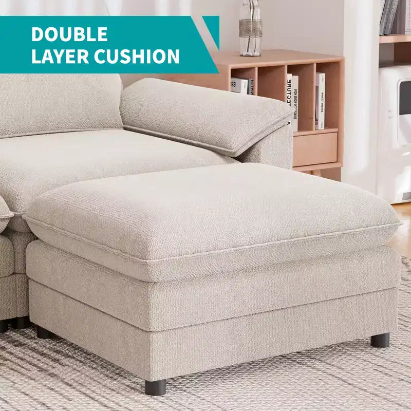 Mjkone 117''Sectional Sofa, L Shape Sofa, Cloud Couch Dupe with Movable Ottoman, 3-Seat Sofa for Living Room and Apartment