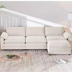 Mjkone 117''Sectional Sofa, L Shape Sofa, Cloud Couch Dupe with Movable Ottoman, 3-Seat Sofa for Living Room and Apartment