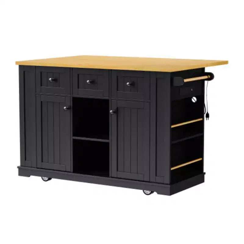 53 inch White Large Kitchen Island with Drop Leaf, Rolling Kitchen Cart on 5 Wheels with 5 Open Side Racks for Kitchen Dining Room