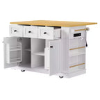 53 inch White Large Kitchen Island with Drop Leaf, Rolling Kitchen Cart on 5 Wheels with 5 Open Side Racks for Kitchen Dining Room
