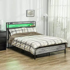HOMCOM Struttura Letto con Testiera Contenitore, Letto a Piattaforma con Luci a LED, Stazione di Ricarica, Silenzioso e Facile da Montare, Grigio Cemento