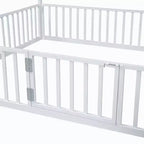 Full/Twin Size Platform Bed, House-Shaped Metal Bed Frame with Fence and Door -ModernLuxe