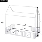 Full/Twin Size Platform Bed, House-Shaped Metal Bed Frame with Fence and Door -ModernLuxe
