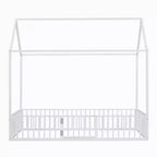 Full/Twin Size Platform Bed, House-Shaped Metal Bed Frame with Fence and Door -ModernLuxe