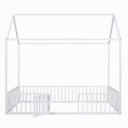 Full/Twin Size Platform Bed, House-Shaped Metal Bed Frame with Fence and Door -ModernLuxe