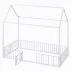Full/Twin Size Platform Bed, House-Shaped Metal Bed Frame with Fence and Door -ModernLuxe