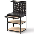Costway 32'' x 16'' Workbench with Pegboard 20PCS Tool Hooks Drawer and Open Shelves Navy/Black