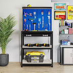 Costway 32'' x 16'' Workbench with Pegboard 20PCS Tool Hooks Drawer and Open Shelves Navy/Black