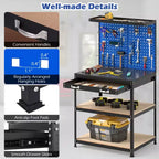 Costway 32'' x 16'' Workbench with Pegboard 20PCS Tool Hooks Drawer and Open Shelves Navy/Black