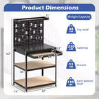 Costway 32'' x 16'' Workbench with Pegboard 20PCS Tool Hooks Drawer and Open Shelves Navy/Black