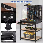 Costway 32'' x 16'' Workbench with Pegboard 20PCS Tool Hooks Drawer and Open Shelves Navy/Black