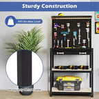 Costway 32'' x 16'' Workbench with Pegboard 20PCS Tool Hooks Drawer and Open Shelves Navy/Black
