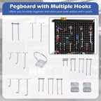 Costway 32'' x 16'' Workbench with Pegboard 20PCS Tool Hooks Drawer and Open Shelves Navy/Black