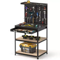 Costway 32'' x 16'' Workbench with Pegboard 20PCS Tool Hooks Drawer and Open Shelves Navy/Black