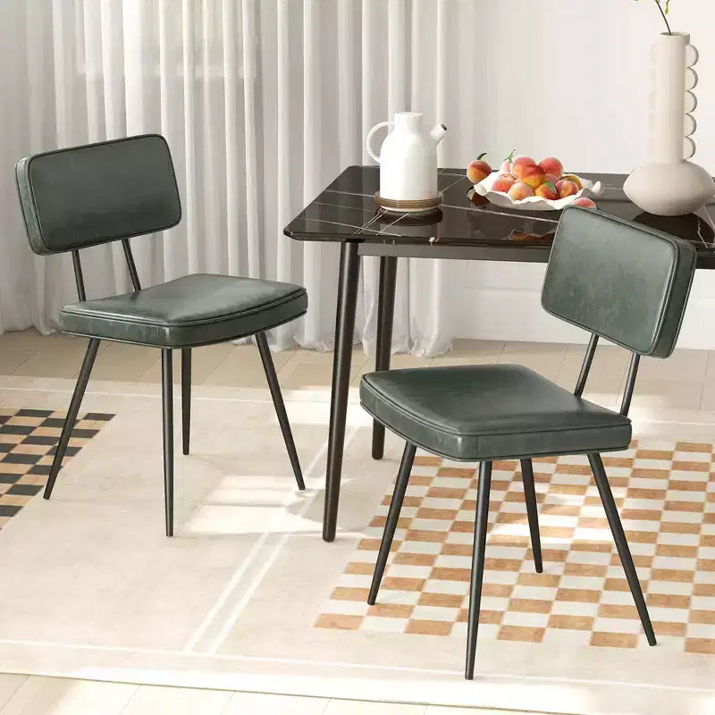 Costway Dining Chairs Set of 2 with PU Leather Cover Filled Sponge Waterfall Seats Brown/Green
