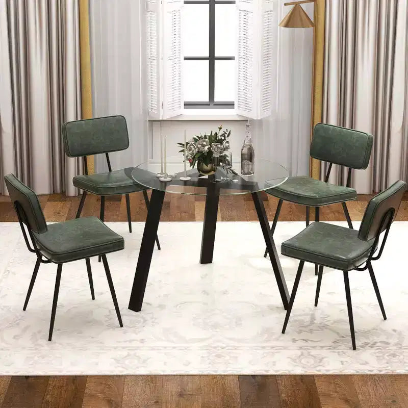 Costway Dining Chairs Set of 2 with PU Leather Cover Filled Sponge Waterfall Seats Brown/Green