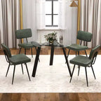 Costway Dining Chairs Set of 2 with PU Leather Cover Filled Sponge Waterfall Seats Brown/Green