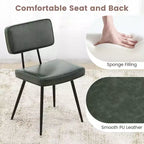 Costway Dining Chairs Set of 2 with PU Leather Cover Filled Sponge Waterfall Seats Brown/Green