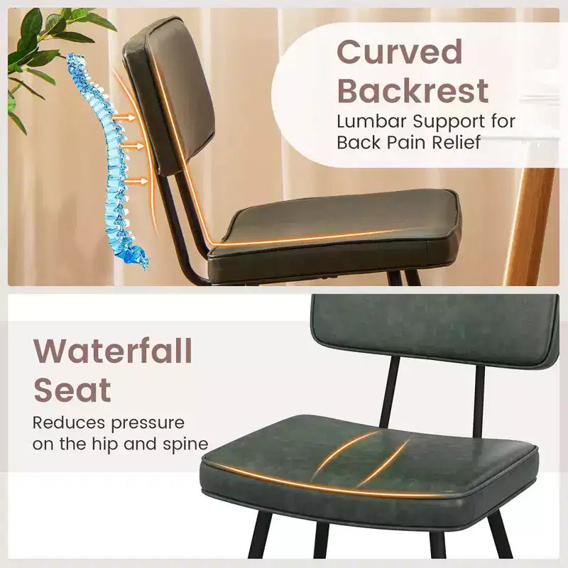 Costway Dining Chairs Set of 2 with PU Leather Cover Filled Sponge Waterfall Seats Brown/Green