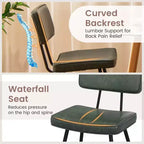 Costway Dining Chairs Set of 2 with PU Leather Cover Filled Sponge Waterfall Seats Brown/Green