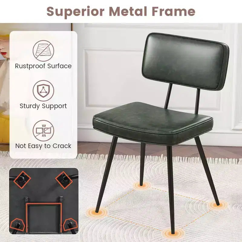 Costway Dining Chairs Set of 2 with PU Leather Cover Filled Sponge Waterfall Seats Brown/Green
