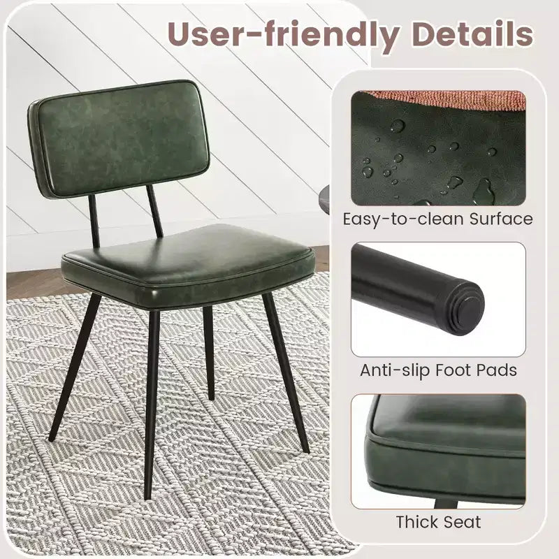 Costway Dining Chairs Set of 2 with PU Leather Cover Filled Sponge Waterfall Seats Brown/Green