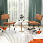 Costway Dining Chairs Set of 2 with PU Leather Cover Filled Sponge Waterfall Seats Brown/Green
