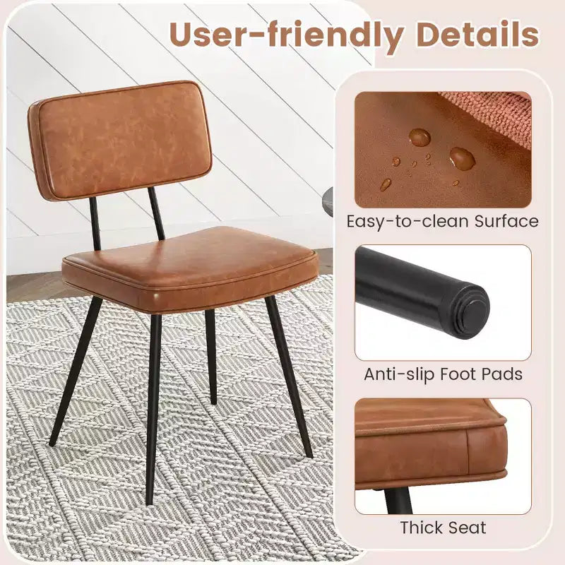 Costway Dining Chairs Set of 2 with PU Leather Cover Filled Sponge Waterfall Seats Brown/Green