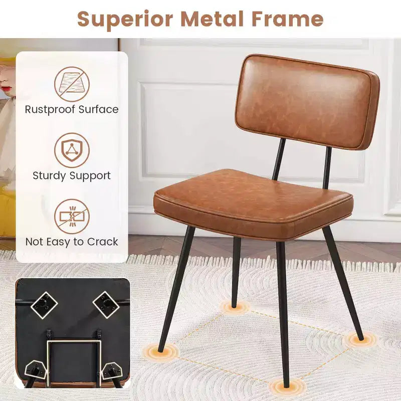 Costway Dining Chairs Set of 2 with PU Leather Cover Filled Sponge Waterfall Seats Brown/Green
