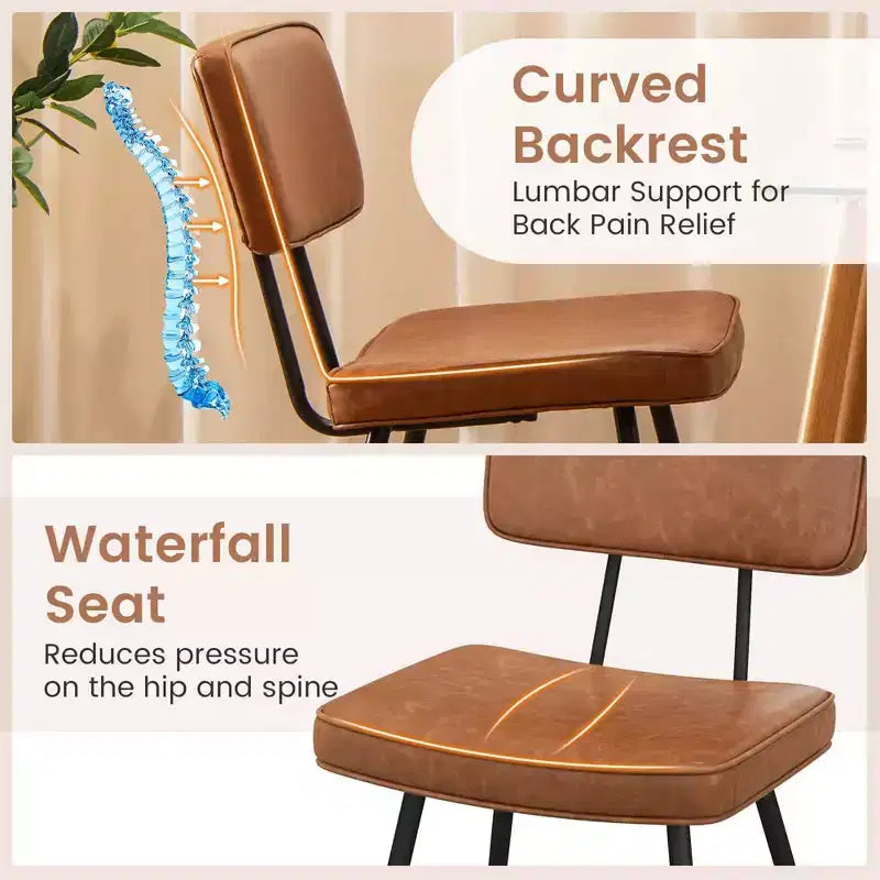 Costway Dining Chairs Set of 2 with PU Leather Cover Filled Sponge Waterfall Seats Brown/Green