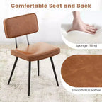 Costway Dining Chairs Set of 2 with PU Leather Cover Filled Sponge Waterfall Seats Brown/Green