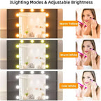 Vanity Desk with Lights, Glass Top, Charging Station, Mirror, Nightstand, Set with Storage Bench, 3 Lighting Modes, White