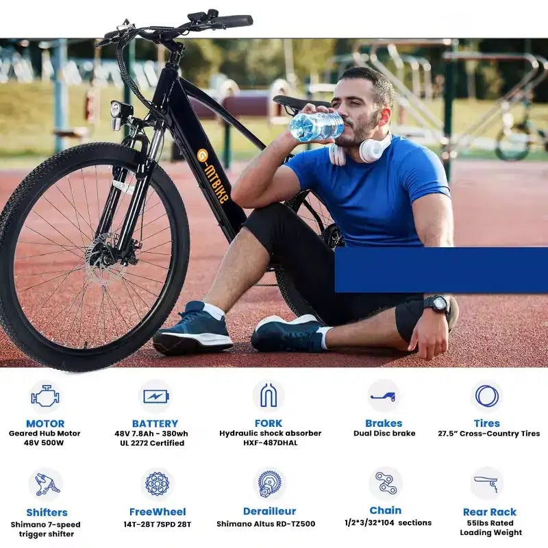 Bicicletta elettrica per adulti con batteria rimovibile, pneumatici fat da 26 x 4.0, e-bike a 7 velocità per avventure off-road, autonomia massima di 50 miglia