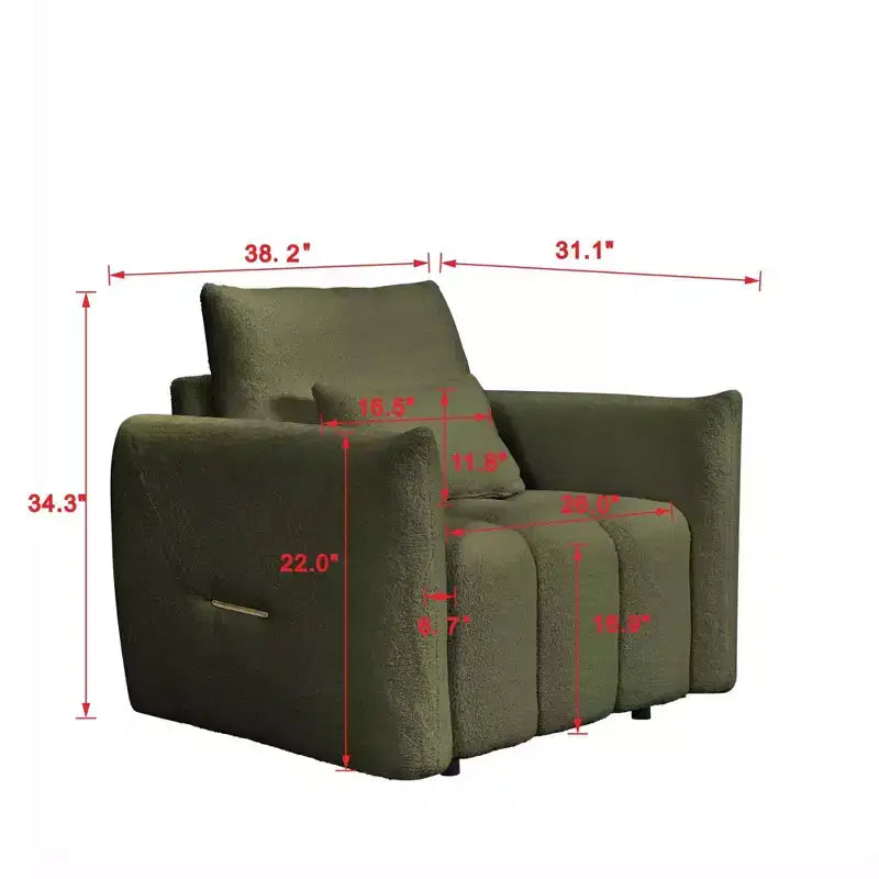 Poltrona lounge moderna imbottita - 96.7 cm in tessuto teddy, con cuscino