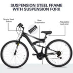 hykolity Mountain Bike, 26 27.5 Wheel, 18 Speed MTB Bicycle with Dual Suspension, Adjustable Saddle for Men Women Outdoor Cycling