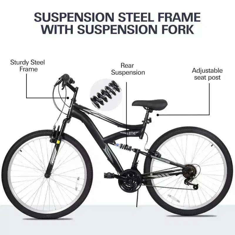 hykolity Mountain Bike, 26 27.5 Wheel, 18 Speed MTB Bicycle with Dual Suspension, Adjustable Saddle for Men Women Outdoor Cycling