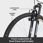 hykolity Mountain Bike, 26 27.5 Wheel, 18 Speed MTB Bicycle with Dual Suspension, Adjustable Saddle for Men Women Outdoor Cycling