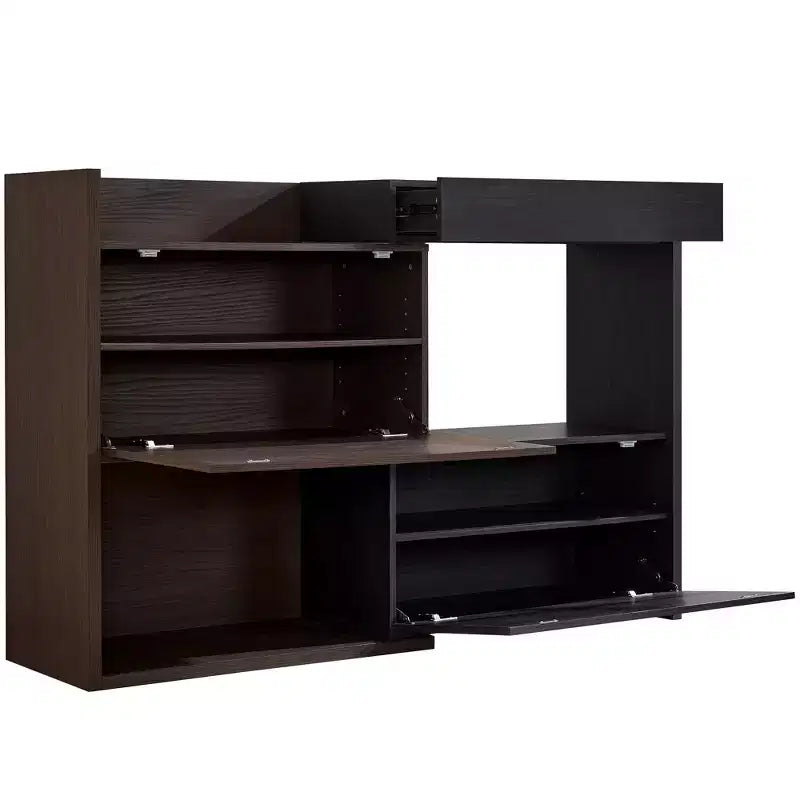 Scarpiera Estensibile e Girevole da 32,5"-58,8" con Cassetto, Mobile Contenitore ad Angolo a 90 Gradi per Ingresso e Soggiorno, Nero+Noce - ModernLuxe