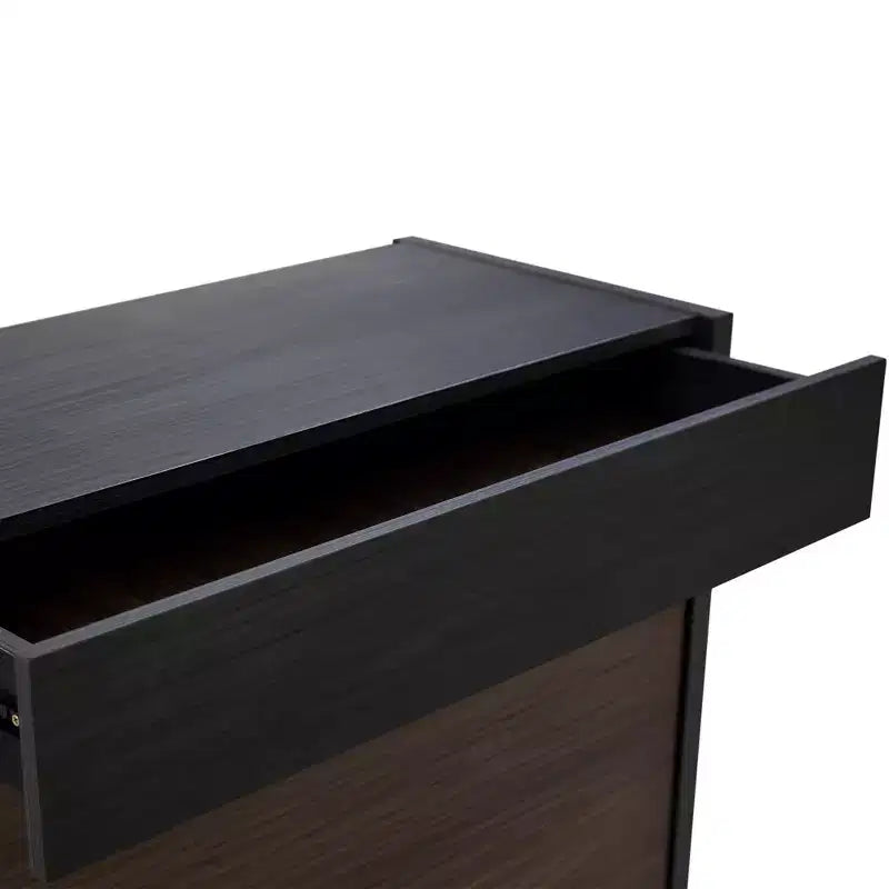 Scarpiera Estensibile e Girevole da 32,5"-58,8" con Cassetto, Mobile Contenitore ad Angolo a 90 Gradi per Ingresso e Soggiorno, Nero+Noce - ModernLuxe