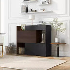 Scarpiera Estensibile e Girevole da 32,5"-58,8" con Cassetto, Mobile Contenitore ad Angolo a 90 Gradi per Ingresso e Soggiorno, Nero+Noce - ModernLuxe