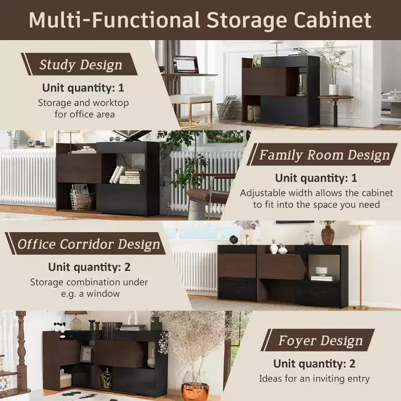 Scarpiera Estensibile e Girevole da 32,5"-58,8" con Cassetto, Mobile Contenitore ad Angolo a 90 Gradi per Ingresso e Soggiorno, Nero+Noce - ModernLuxe