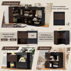Scarpiera Estensibile e Girevole da 32,5"-58,8" con Cassetto, Mobile Contenitore ad Angolo a 90 Gradi per Ingresso e Soggiorno, Nero+Noce - ModernLuxe