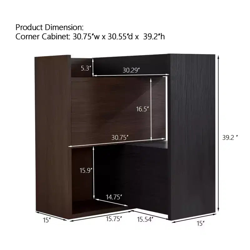 Scarpiera Estensibile e Girevole da 32,5"-58,8" con Cassetto, Mobile Contenitore ad Angolo a 90 Gradi per Ingresso e Soggiorno, Nero+Noce - ModernLuxe
