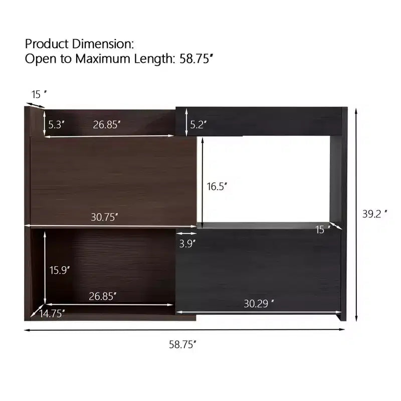 Scarpiera Estensibile e Girevole da 32,5"-58,8" con Cassetto, Mobile Contenitore ad Angolo a 90 Gradi per Ingresso e Soggiorno, Nero+Noce - ModernLuxe