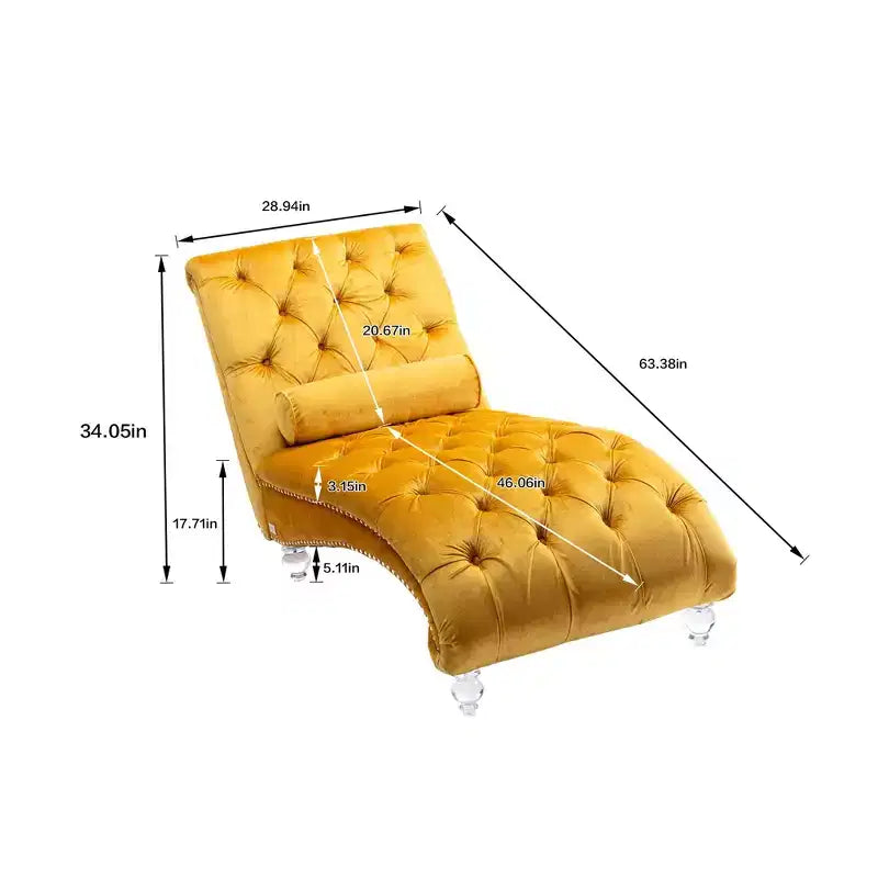 Chaise longue in velluto per interni, sedia a sdraio imbottita capitonné con cuscino per camera da letto