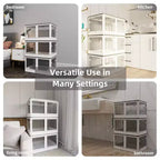 4-Pack Transparent Stackable Storage Bins with 5 Doors to Open with Wheels, Folding Plastic Craft Containers Large Closet Organizers Box for Bedrooms