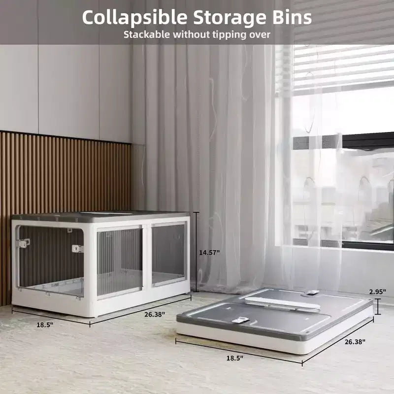4-Pack Transparent Stackable Storage Bins with 5 Doors to Open with Wheels, Folding Plastic Craft Containers Large Closet Organizers Box for Bedrooms