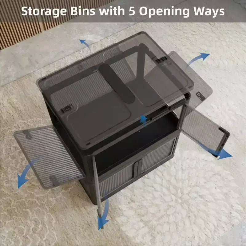 4-Pack Transparent Stackable Storage Bins with 5 Doors to Open with Wheels, Folding Plastic Craft Containers Large Closet Organizers Box for Bedrooms